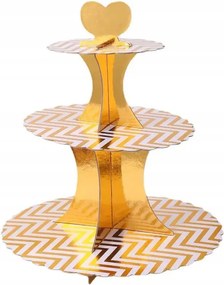 Papír Patera Sütemény Születésnapi Muffin Dekoráció 3 Szint Arany Hullám