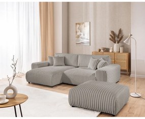 Világosszürke kordbársony kinyitható-tárolóhelyes sarokkanapé (bal oldali) Sarina – Ropez