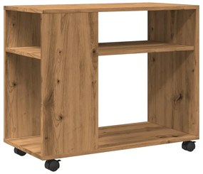kézműves tölgy színű szerelt fa görgős kisasztal 70x35x60 cm