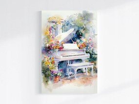 Vászonkép Canvas Akvarell Kert Virágok Tavasz Fehér Zongora 80x120