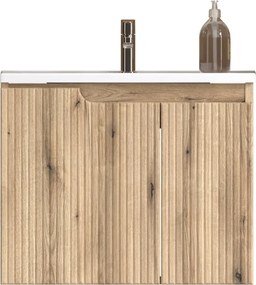 Piramida EURIDIKA fali fürdőszobabútor - műmárvány mosdóval -2 ajtós - PINO TÖLGY - 65 x 48 x 53 cm