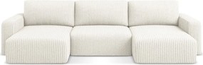 Krémszínű kordbársony kinyitható-tárolóhelyes sarokkanapé (U alakú) Kona – Makamii