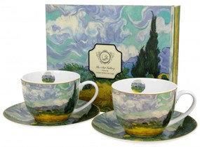 Porcelán teáscsésze aljjal 2 db szett Van Gogh Búzaföld ciprusokkal
