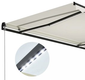 krémszínű kézzel kihúzható LED-es napellenző 300 x 250 cm