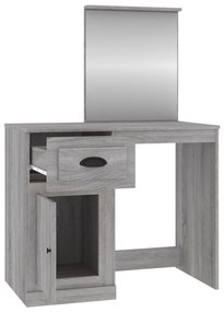 szürke sonoma szerelt fa tükrös pipereasztal 90 x 50 x 132,5 cm
