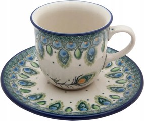 180 ml-es csésze csészealjjal Művészi kerámia Bolesławiec dek 2218