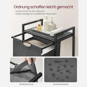 Szennyeskosár, szennyeskosár polccal, 65l, fekete-szürke