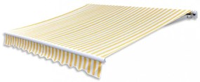 kézi működtetésű összecsukható napellenző, sárga-fehér, 300 cm