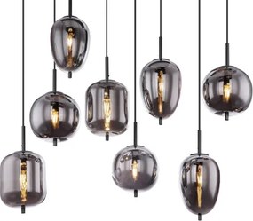 Globo 15345-8 Függeszték fekete fém váz, füstszínű 8 különböző méretű, és formájú üvegbúrával. HxSZxM940x340x1200, exkl. 8xE14 40W 230V