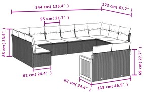 12 részes fekete polyrattan kerti ülőgarnitúra párnákkal