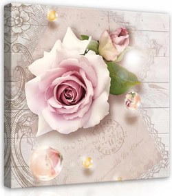 Vászonkép 30x30 Rózsa vintage romantika finomság pasztell csipke gyöngy