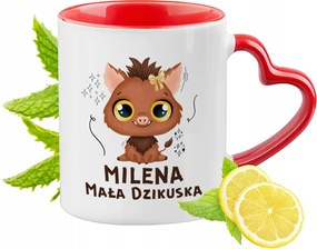 Piros bögre szív alakú füllel Milena Ajándék