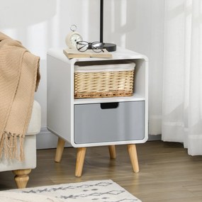 HOMCOM Skandináv Éjjeli Szekrény 40L x 38W x 58H cm Fiókkal + Niche Fehér Kék Szürke Fából | Aosom