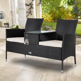 Casaria® Kerti rattan pad asztallal - fekete