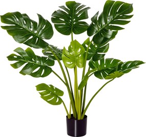 HOMCOM Műnövények 110 cm Műanyag Monstera Növény Cserépben Műfa Benti Dekorációs Növény Irodai Növény Műanyag Cserép Benti és Kinti Használatra | Aoso