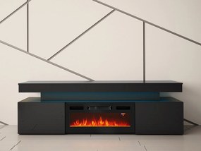 TV szekrény kandallóval Lesteralo EF 2D 190 (fekete + fényes fekete) (kék LED világítással). 1106180