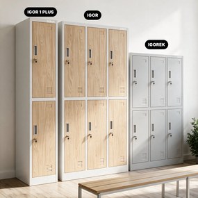 BHP öltözőszekrény, dolgozói, egyszemélyes, 2 rekesz akasztórúddal, fehér/Sonoma tölgy, 316,5x1850x450 mm: IGOR 1 Plus Eco Design