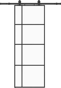 vidaXL fekete ESG üveg tolóajtó fémszerelvény-szettel 76x205 cm