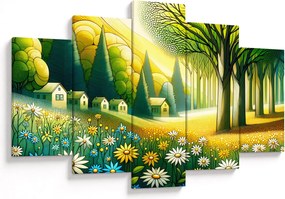 Kép - Falu sárga-zöld színekben (150x105 cm)