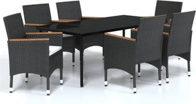 vidaXL 7 részes fekete kerti étkezőgarnitúra párnákkal