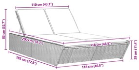 világosszürke polyrattan dupla napozóágy párnával