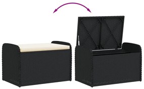 fekete polyrattan tárolópad párnával 80 x 51 x 52 cm