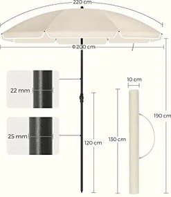 200 cm-es napernyő, UPF 50+ védelem, dönthető, talp nélkül, bézs