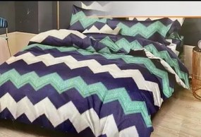 Ágynemű Garnitúra 200x220 Pamut Szatén Kék-Fehér 4 részes