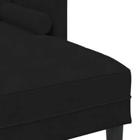 Kerti kanapé padról és párnákról, L-alakú fekete bársonyos, 3 fős kanapé fekvőhellyel, 160 cm fekete bársonyos, Pad fekete 113x57x39 cm bársonyos