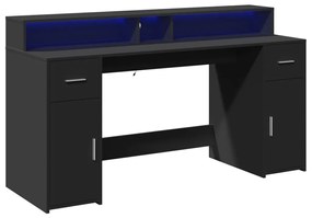 fekete szerelt fa íróasztal LED-világítással 160 x 55 x 91 cm
