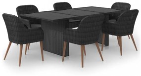 7 részes fekete polyrattan kerti étkezőgarnitúra