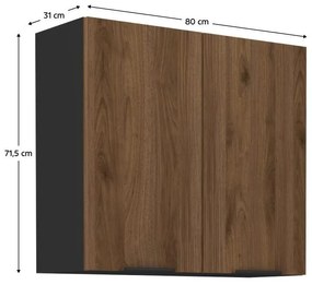 Felső konyhaszekrény Monzesa 80 G 72 2F (okapi dió + fekete) . 1096947