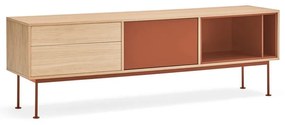 Yoko téglavörös TV-állvány tölgyfa dekorral - Teulat