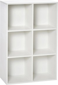 HOMCOM Fa Könyvespolc 3-Szintes Polcokkal és 6 Tárolórekesszel Nappalira, Hálószobába, Irodába 65,5x30x97,5 cm Fehér | Aosom