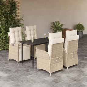5 részes bézs polyrattan kerti étkezőgarnitúra párnákkal