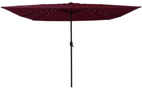 Négyzet alakú Kerti Napernyő LED Fénnyel 295x245 cm Burgundi Vörös