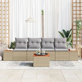 5 Rész Kerti Kanapé Szett Párnákkal Bézs Poli Rattan Akáciából