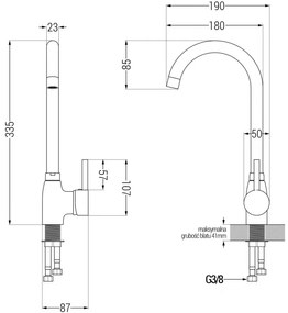 Mexen TELMA - Magas csap / mosogató, szürke, 670200-61