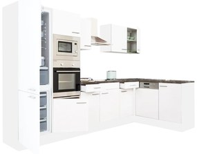Yorki 340 sarok konyhabútor fehér korpusz,selyemfényű fehér fronttal alulagyasztós hűtős szekrénnyel