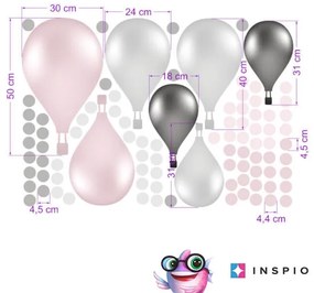 INSPIO Falmatrica gyerekszobába - Rózsaszín, szürke hőlégballonok