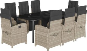 vidaXL 9részes világosszürke polyrattan kerti étkezőgarnitúra párnával