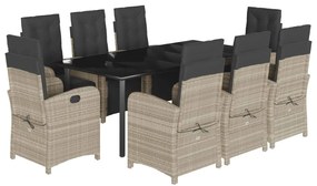 vidaXL 9részes világosszürke polyrattan kerti étkezőgarnitúra párnával