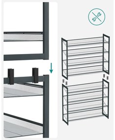 Cipőtartó polc 2x4 szintes fém háló polcokkal, szürke 92x30x163cm