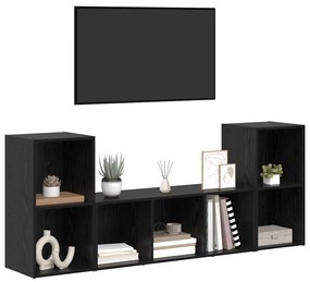 TV szekrény 3 pcs Fekete 107 x 35 x 37 cm Faanyag
