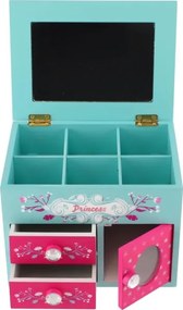 PRINCESS ékszerdoboz tükörrel, rózsaszín/kék