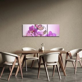 Kép - Pillangó orchidea virágon, lila (órával) (90x30 cm)