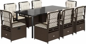 vidaXL 9 részes barna polyrattan kerti étkezőgarnitúra párnákkal