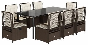 vidaXL 9 részes barna polyrattan kerti étkezőgarnitúra párnákkal