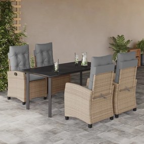 5 részes vegyes bézs polyrattan kerti étkezőgarnitúra párnákkal