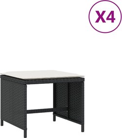 vidaXL 4 db fekete polyrattan kerti szék párnákkal 40 x 40 x 35 cm